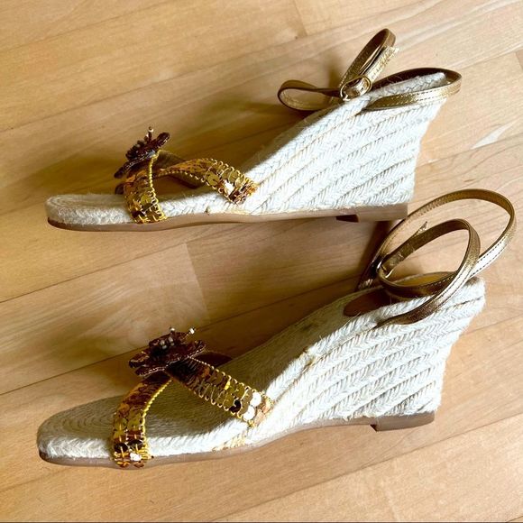 Rafe New York Gold Sequin Butterfly Wedge Sandal - Picture 4 of 9